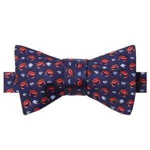 Men's Tommy Hilfiger Crab and Fish Print Adjustable Bow Tie Blue Red